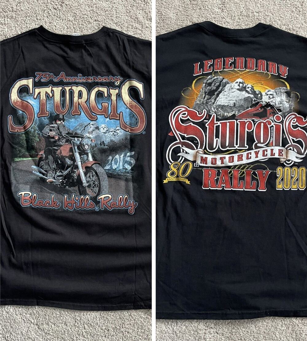 Lot Of 2 Sturgis Motorcycle Rally T-shirts Size L 2015 & 2020 Black Hills